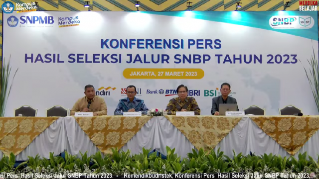 Konferensi Pers Hasil Seleksi Jalur SNBP Tahun 2023 yang disiarkan melalui YouTube dan Zoom Conference pada Senin, (27/3/2023).